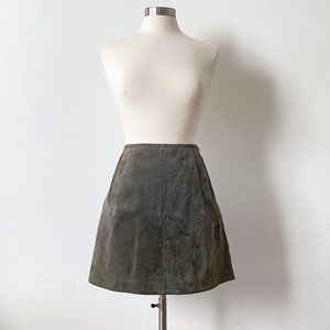 H&M Premium Quality suede leather mini-skirt, A-line, olive color